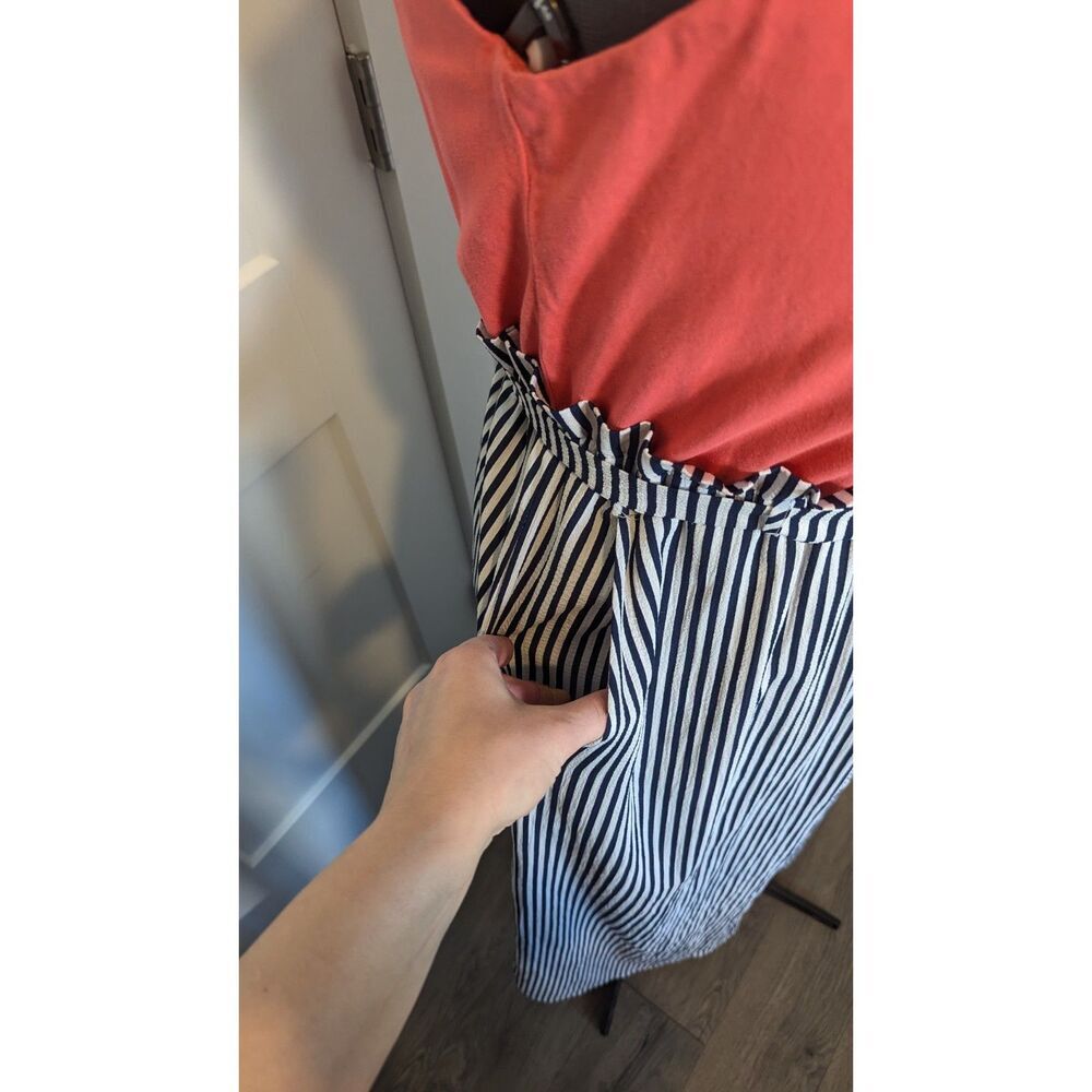 Main Strip Womens Maxi Dress Plus 2XL Paper Bag Waist Pink Orange Striped Black - Picture 5 of 8